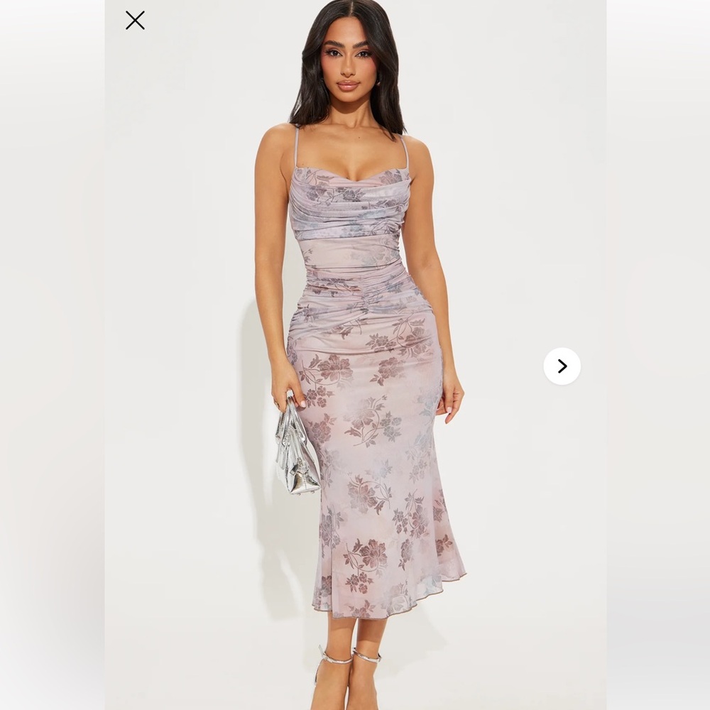 Evening of romance mesh midi dress - purple floral dress